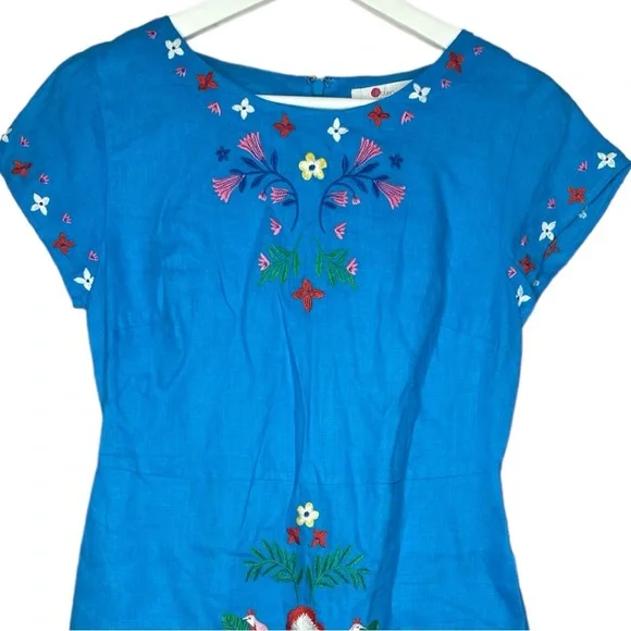 Boden Laura Linen Blue Lagoon Shift Dress Floral Embroidered Size 2R - Picture 6 of 16
